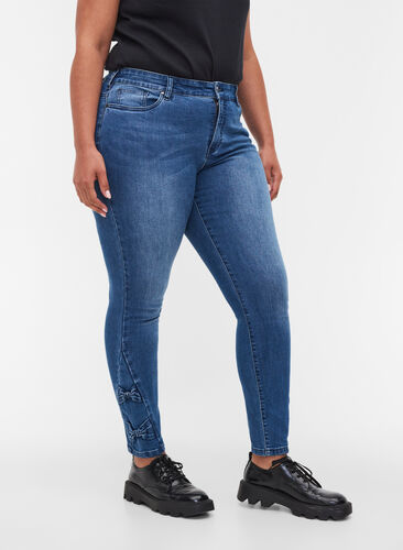 Super slim Amy jeans med rosett, Dark blue, Model image number 3