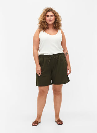 Lösa shorts i bomullsblandning med linne, Forest Night, Model image number 3