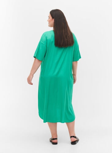 Kortärmad skjortklänning i viskos, Holly Green, Model image number 1