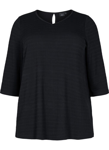 V-ringad blus med 3/4-ärmar, Black, Packshot image number 0