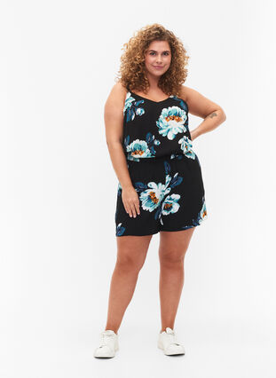Löst sittande shorts i viskos, Black Big Flower, Model image number 3