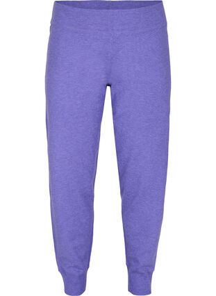 Stickade, melerade byxor med ribbade kanter, Purple Opulence Mel., Packshot image number 0