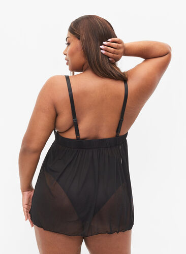 Transparant nattlinne med spets, Black, Model image number 1