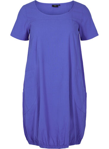 Kortärmad klänning i bomull, Dazzling Blue, Packshot image number 0