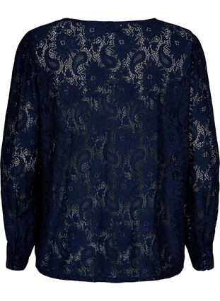 Blus i spets med volangdetaljer, Navy, Packshot image number 1