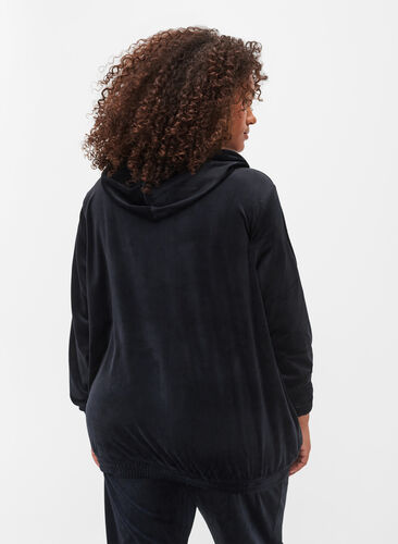Velourtröja med dragkedja och huva, Black, Model image number 1