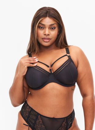 Full cover bh med bygel och snörningsdetaljer, Black, Model image number 0