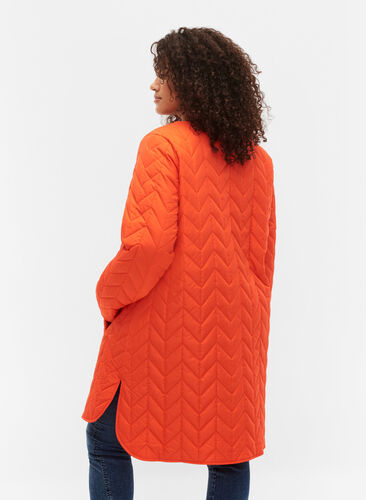 Quiltad jacka med knappar, Tangerine Tango, Model image number 1