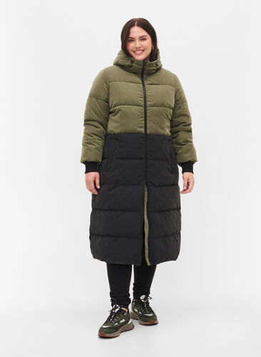 Lång vinterjacka med colour block, Grape Leaf W/Blk, Model image number 0