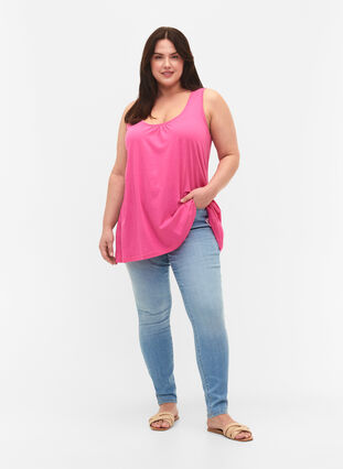 Topp med a-linjeform och rund hals, Shocking Pink, Model image number 2