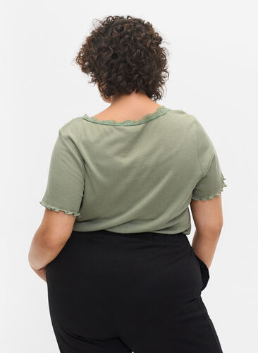 Kortärmad, ribbad nattblus, Sea Spray, Model image number 1