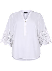 Skjortblus med broderie anglaise och 3/4-ärmar