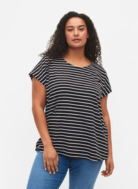 T-shirt i bomull med ränder, Black W. Stripe, Model