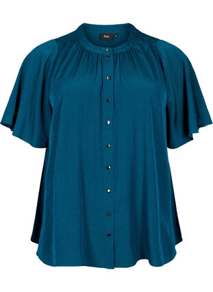 Kortärmad skjorta med prickigt mönster, Deep Teal, Packshot image number 0