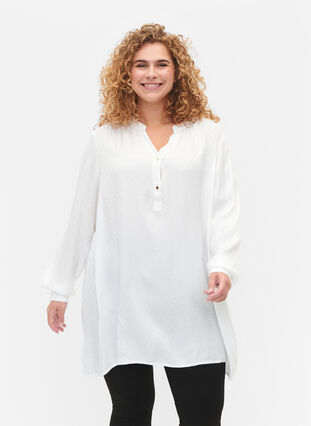 Viskos tunika med ton-i-ton mönster, Bright White, Model image number 0