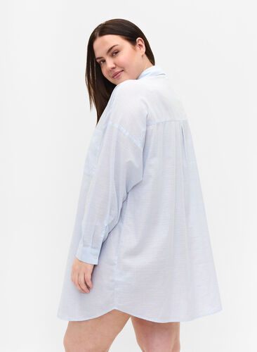 Randig nattskjorta i bomull, White w. Blue Stripe, Model image number 1