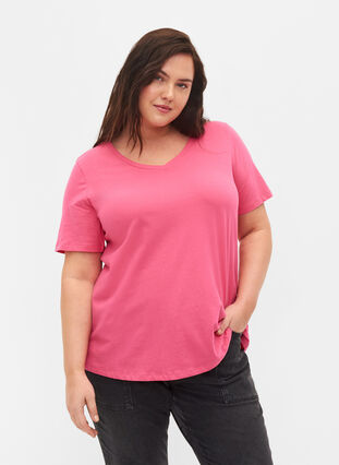 Enfärgad t-shirt i bomull, Hot Pink, Model image number 0