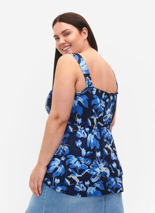 Amningsvänlig topp med smock, Blue Flower Print, Model image number 1