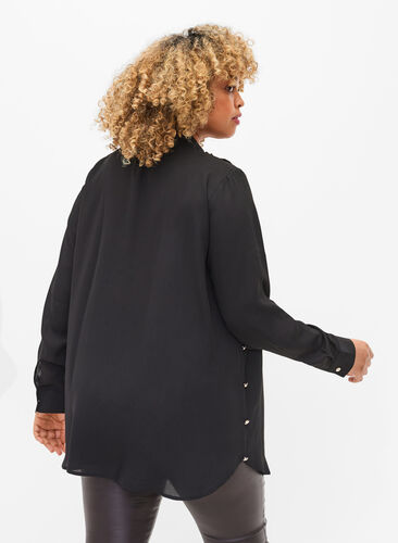 Långärmad skjorta med volangkrage, Black, Model image number 1