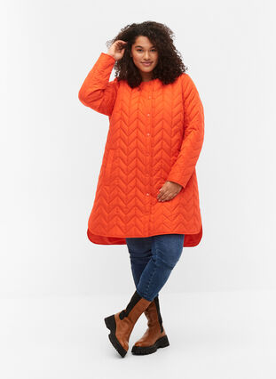 Quiltad jacka med knappar, Tangerine Tango, Model image number 2