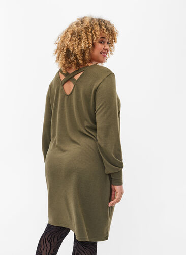 Långärmad klänning med korsad rygg, Ivy Green Mel., Model image number 1