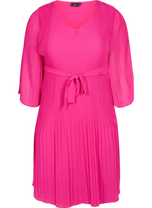 Plisserad klänning med 3/4-ärmar, Beetroot Purple, Packshot image number 0