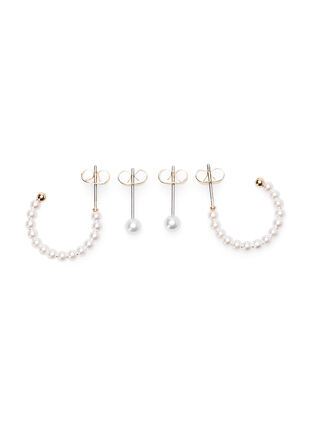 2-pack örhängen med pärlor, Gold w. Pearl, Packshot image number 0