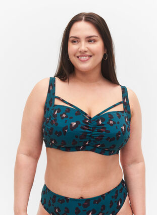 Bikini-bh med drapering och band över bysten, Leopard, Model image number 0