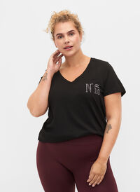 Tränings-t-shirt i bomull med tryck, Black w. No. 10, Model