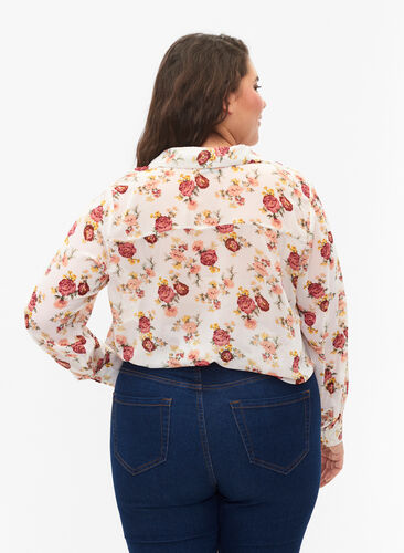 FLASH - Långärmad skjorta med tryck, Off White Flower, Model image number 1