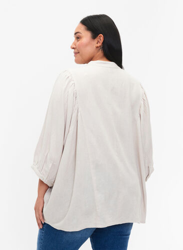 Viskos-Linne Mix Skjorta Blus med 3/4 Ärmar, Moonbeam, Model image number 1