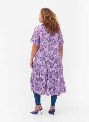 Kortärmad viskosklänning med mönster, D. Lavender Oriental, Model image number 1