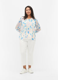Croppade jeans med råa kanter och hög midja, White, Model
