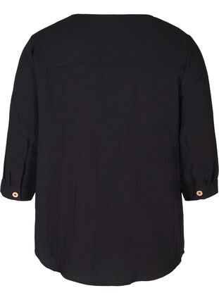 V-ringad blus i viskos med knappar, Black, Packshot image number 1