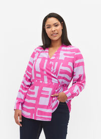 Tunika med omlott-design i viskos, Rose Violet AOP, Model