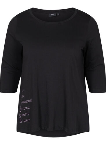 T-shirt i bomull med 3/4-ärmar, Black LOUNGE, Packshot image number 0