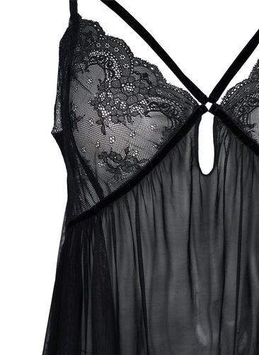 Transparant nattlinne med spets, Black, Packshot image number 2