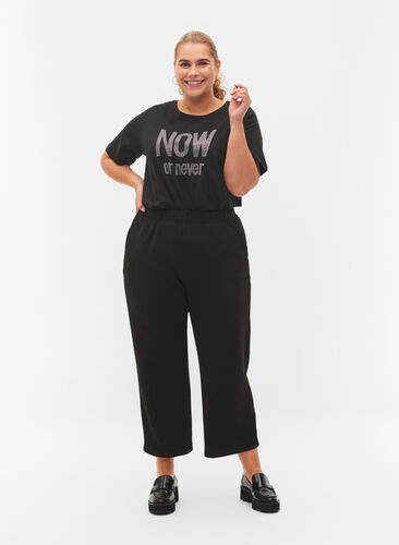 T-shirt med nitar i ekologisk bomull, Black NOW or never, Model image number 2