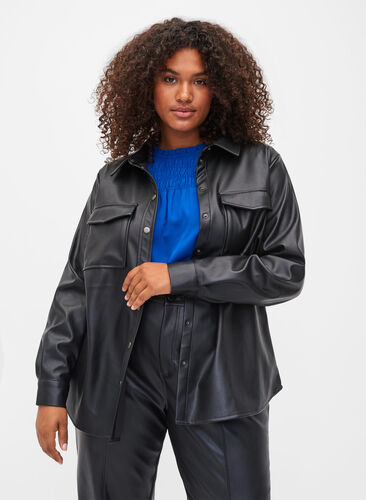 Skjorta i läderimitation, Black, Model image number 0