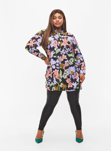 Blommig tunika i viskos, Purple Green Flower, Model image number 2