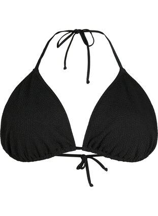 Trekantsbikini-bh med crepe-struktur, Black, Packshot image number 0