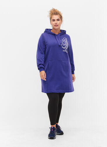 Lång sweatshirt med huva och fickor, Deep Blue, Model image number 2