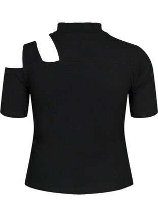 Kortärmad blus med utskuret parti, Black, Packshot image number 1