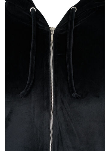 Velourtröja med dragkedja och huva, Black, Packshot image number 2