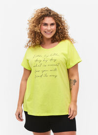 T-shirt med tryck i ekologisk bomull, Wild Lime, Model
