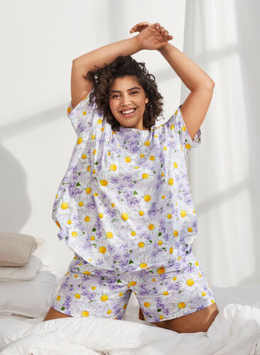 Löst sittande pyjamashorts med tryck, Lavender Blue AOP, Image image number 0