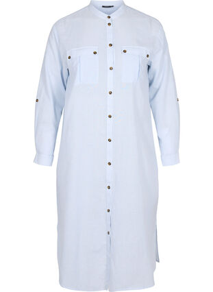 Lång skjortklänning i randigt bomullstyg, Blue Stripe, Packshot image number 0