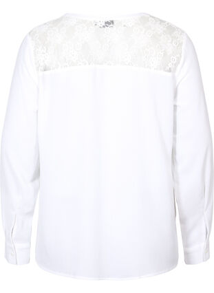 Långärmad blus med spetsdetalj , Bright White, Packshot image number 1