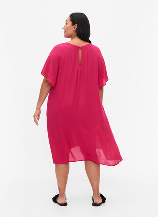 Viskosklänning med korta ärmar, Bright Rose, Model image number 1