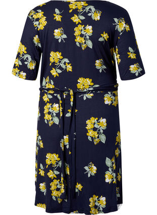 Omlottklänning i viskos med korta ärmar, Night Sky AOP Flower, Packshot image number 1